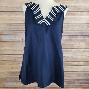 Vineyard Vines 100% Silk Navy Blue Sleeveless Top